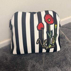 Nordstrom Striped Cosmetic Bag with Floral Embroidery